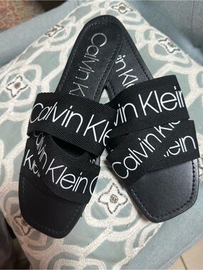 Calvin Klein Black Logo Strap Slide Sandals